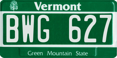 VT license plate BWG627