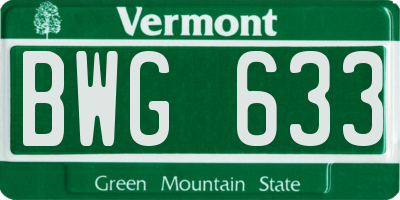 VT license plate BWG633