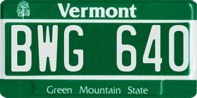 VT license plate BWG640