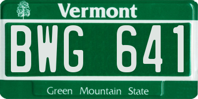 VT license plate BWG641