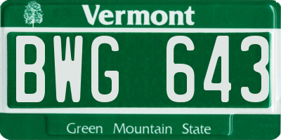 VT license plate BWG643