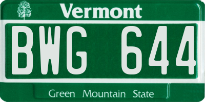 VT license plate BWG644