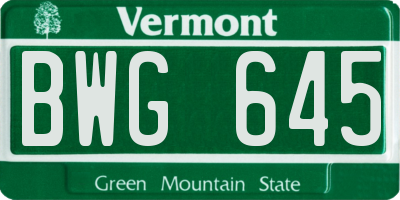 VT license plate BWG645