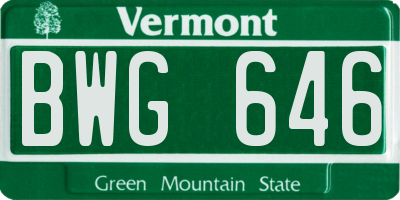 VT license plate BWG646