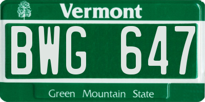 VT license plate BWG647