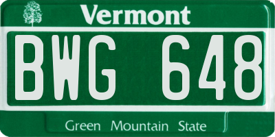 VT license plate BWG648