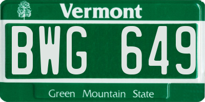 VT license plate BWG649