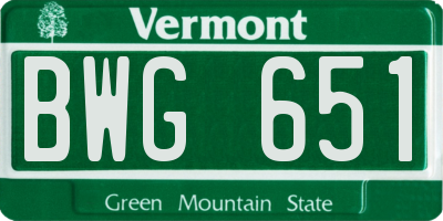 VT license plate BWG651
