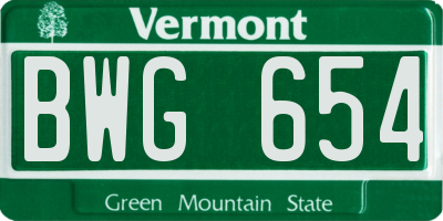 VT license plate BWG654