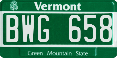 VT license plate BWG658