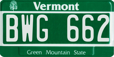 VT license plate BWG662