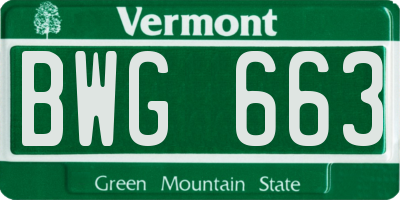 VT license plate BWG663