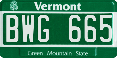 VT license plate BWG665