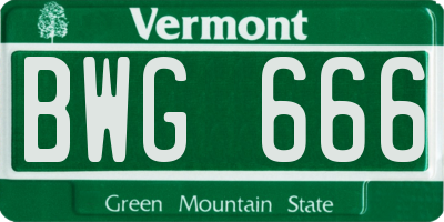 VT license plate BWG666