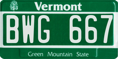 VT license plate BWG667