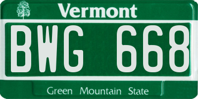 VT license plate BWG668