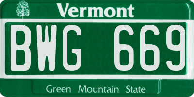 VT license plate BWG669