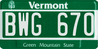 VT license plate BWG670