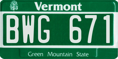 VT license plate BWG671