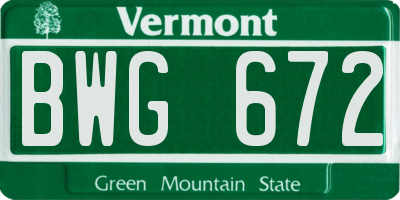 VT license plate BWG672
