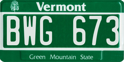 VT license plate BWG673
