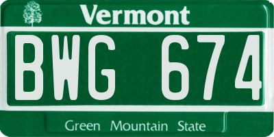 VT license plate BWG674