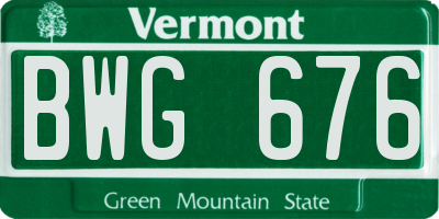 VT license plate BWG676