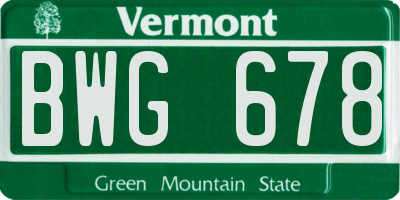 VT license plate BWG678