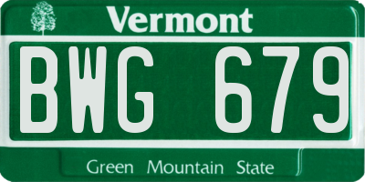 VT license plate BWG679