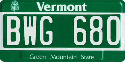 VT license plate BWG680