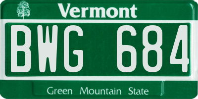 VT license plate BWG684