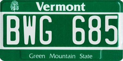 VT license plate BWG685
