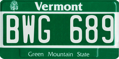 VT license plate BWG689