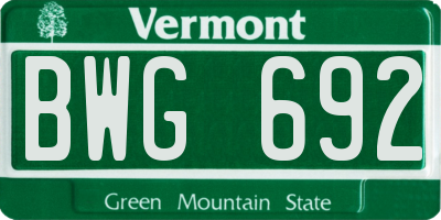 VT license plate BWG692