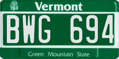 VT license plate BWG694