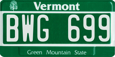 VT license plate BWG699