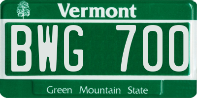 VT license plate BWG700