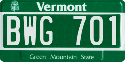 VT license plate BWG701