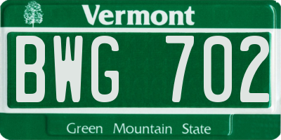 VT license plate BWG702