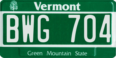 VT license plate BWG704