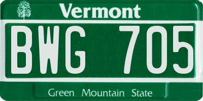 VT license plate BWG705