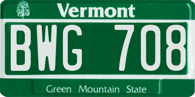 VT license plate BWG708