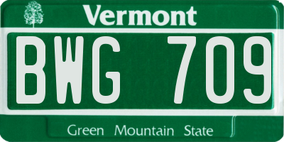 VT license plate BWG709
