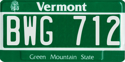 VT license plate BWG712