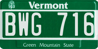 VT license plate BWG716