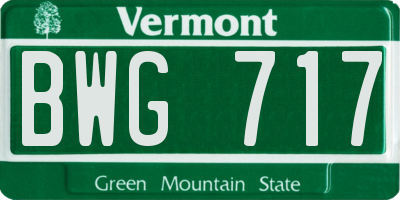VT license plate BWG717