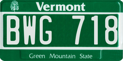 VT license plate BWG718