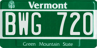 VT license plate BWG720