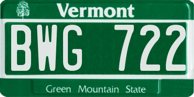VT license plate BWG722