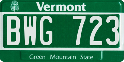 VT license plate BWG723